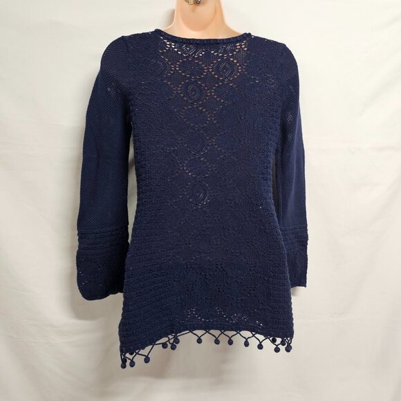 Lilly Pulitzer Athena Crochet Pullover Tunic Sweater Women Size M Blue - Picture 9 of 11
